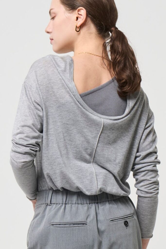 2way Sheer back open T-shirt - GRAY - seven dot (01)