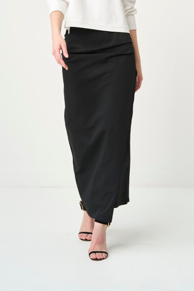 残りわずか Smooth Gather Knit Skirt - BLACK - seven dot (01)