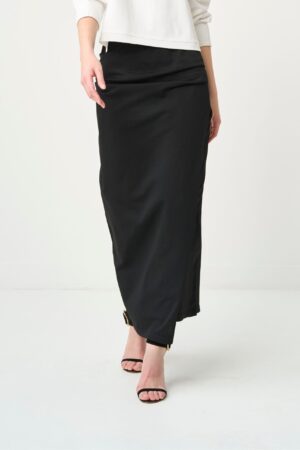残りわずか Smooth Gather Knit Skirt - BLACK - seven dot (01)