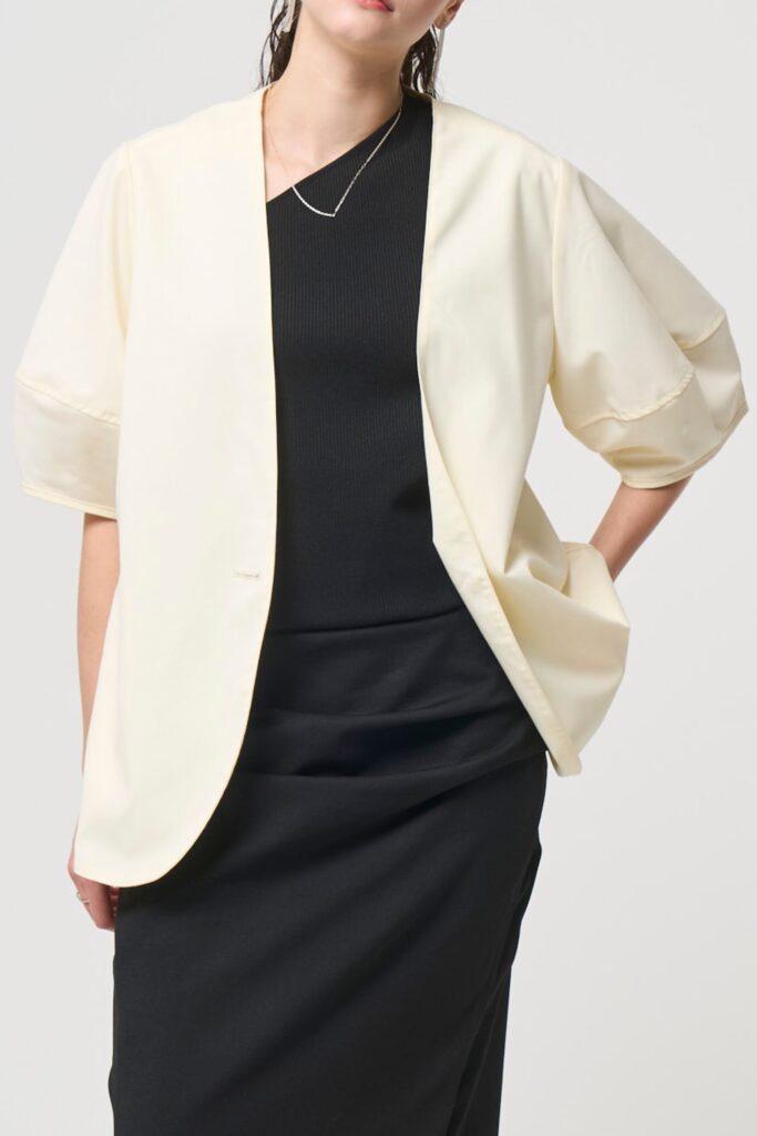 残りわずか Short Sleeves Cubic Jacket - WHITE - seven dot (01)