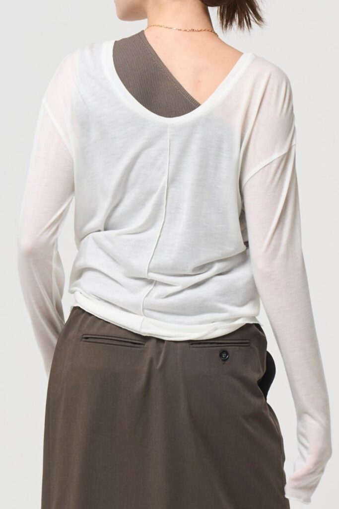 残りわずか 2way Sheer back open T-shirt - WHITE - seven dot (01)