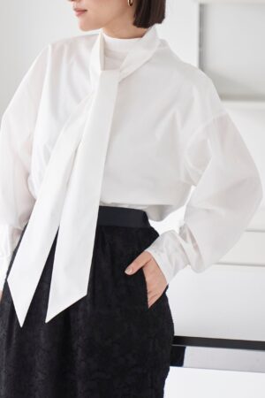 残り2点 Ribbon Blouse - WHITE - seven dot (01)