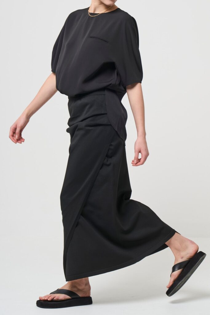 残りわずか Smooth Gather Knit Skirt - BLACK - seven dot (02)