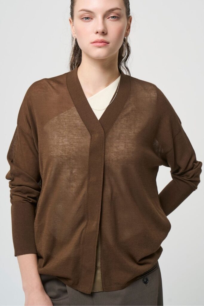 Breathable Cotton Cardigan - BROWN - seven dot (01)