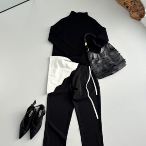 Cotton Lace Triangle Scarf - BLACK・WHITE - seven dot (01)