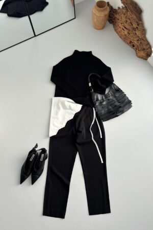 Cotton Lace Triangle Scarf - BLACK・WHITE - seven dot (01)