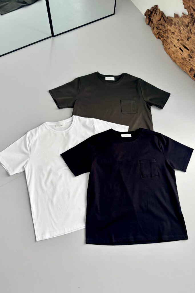 Minimal Pocket Silket T-shirts - BLACK・WHITE・DARK GRAY - seven dot (01)