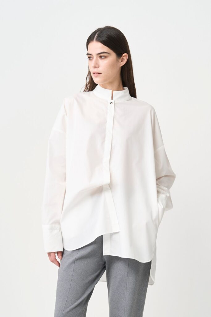 STAND-UP COLLAR OVER SHIRT - WHITE - seven dot (01)